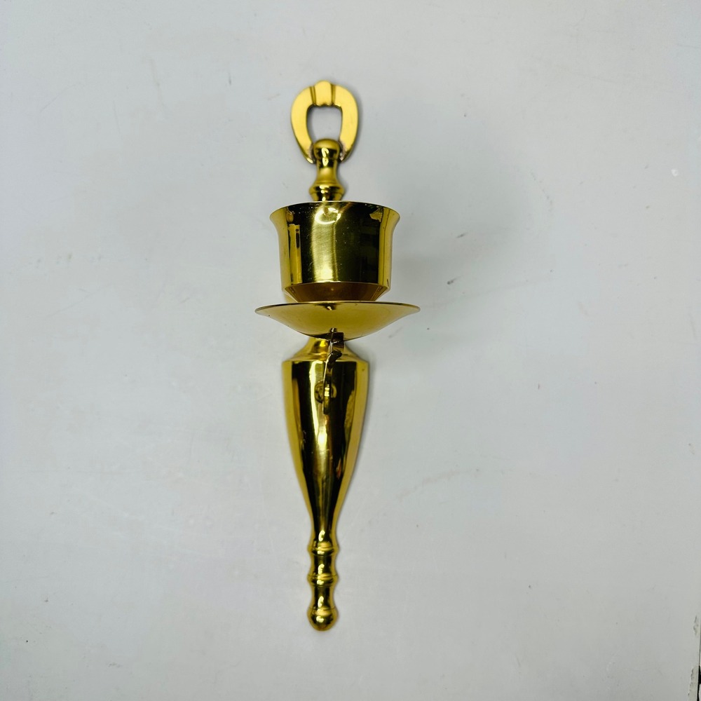 Vintage Brass Wall Sconce Candle Holder Polished Gold Tone Teardrop Single Arm